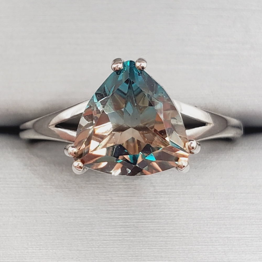Pear Aqua Terra Costa Quartz Color Changing Ring In Platinum | Sterling Silver